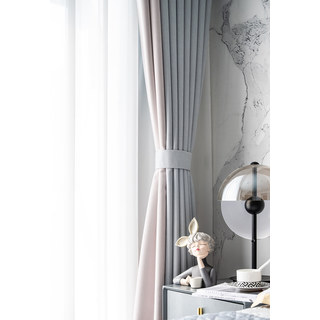 Two Tone Ribbed Textured Light Gray and Blush Pink Blackout Curtain Drapes 7