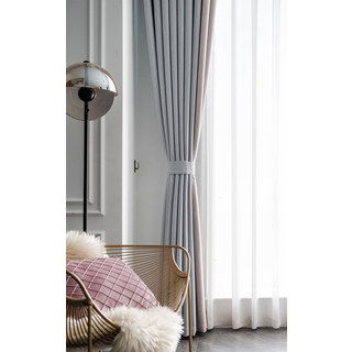 Two Tone Ribbed Textured Light Gray and Blush Pink Blackout Curtain Drapes 8