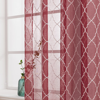 Fancy Trellis Wine Burgundy Detailed Embroidered Sheer Curtain
