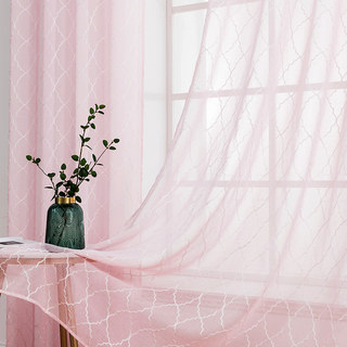 Fancy Trellis Pink Detailed Embroidered Sheer Curtain 1