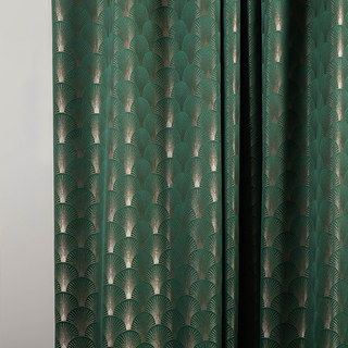 The Roaring Twenties Luxury Art Deco Shell Patterned Dark Green & Gold Curtain Drapes 3