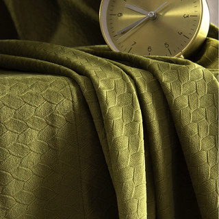 Scandinavian Basketweave Textured Olive Green Velvet Blackout Curtain Drapes 3