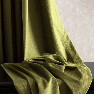 Scandinavian Basketweave Textured Olive Green Velvet Blackout Curtain Drapes 2