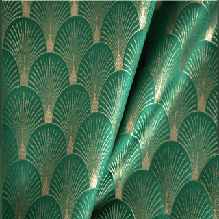 The Roaring Twenties Luxury Art Deco Shell Patterned Dark Green & Gold Curtain Drapes 7