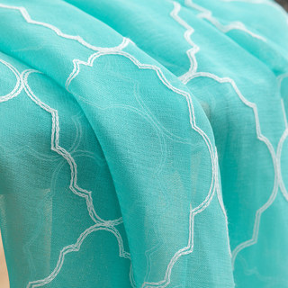 Fancy Trellis Tropical Aqua Detailed Embroidered Sheer Curtain 1