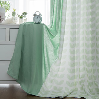 Cozy Mood Mid Century Modern Mint Green Leaf Pattern Lightweight Curtain 3