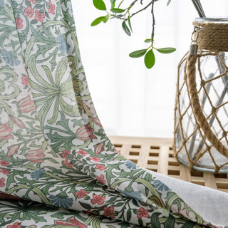 Bringing the Garden Indoors William Morris Green Floral Jute Style Curtain 5