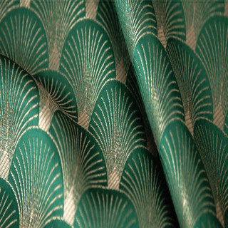 The Roaring Twenties Luxury Art Deco Shell Patterned Dark Green & Gold Curtain Drapes 8