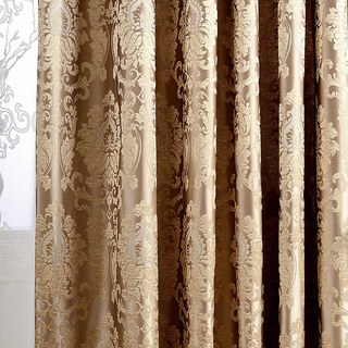 Demure Florals Damask Jacquard Brown Curtain Drapes 6