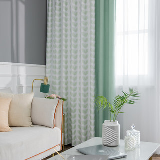 Cozy Mood Mid Century Modern Leaf Pattern Lightweight Mint Green Curtain