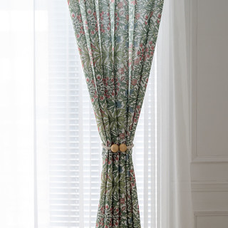 Bringing the Garden Indoors William Morris Green Floral Jute Style Curtain 10