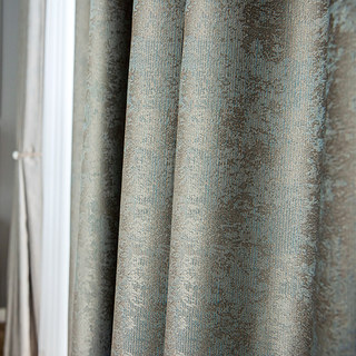 Luxury Metallic Bronze and Blue Gray Jacquard Blackout Curtain Drapes 9