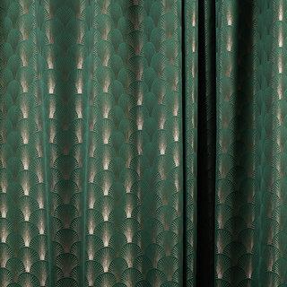The Roaring Twenties Luxury Art Deco Shell Patterned Dark Green & Gold Curtain Drapes 5