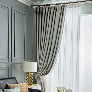 Luxury Metallic Bronze and Blue Gray Jacquard Blackout Curtain Drapes 6
