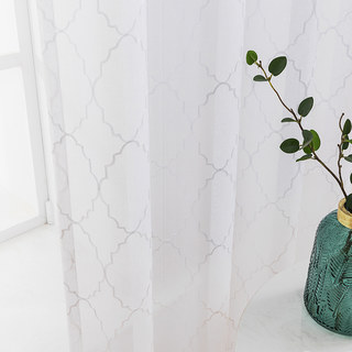 Fancy Trellis Fresh White Detailed Embroidered Sheer Curtain
