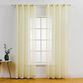 Fancy Trellis Pastel Lemon Yellow Detailed Embroidered Sheer Curtain 2