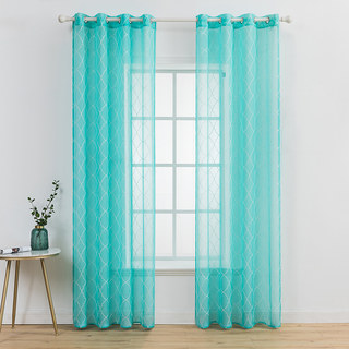 Fancy Trellis Tropical Aqua Detailed Embroidered Sheer Curtain 2