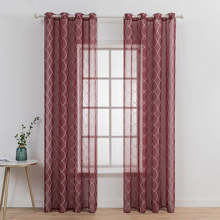 Fancy Trellis Wine Burgundy Red Detailed Embroidered Sheer Curtain 3