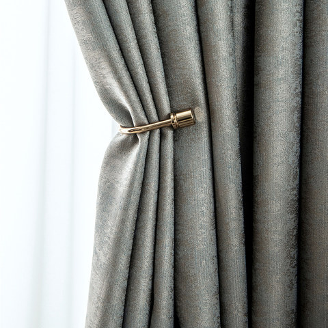 Luxury Metallic Champagne and Blue Jacquard Blackout Curtain Drapes 1