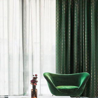 The Roaring Twenties Luxury Art Deco Shell Patterned Dark Green & Gold Curtain Drapes