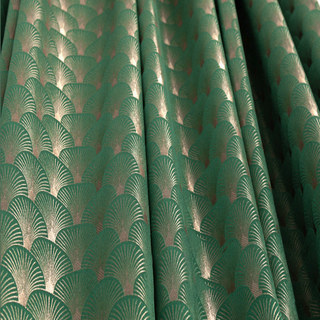 The Roaring Twenties Luxury Art Deco Shell Patterned Dark Green & Gold Curtain Drapes 4