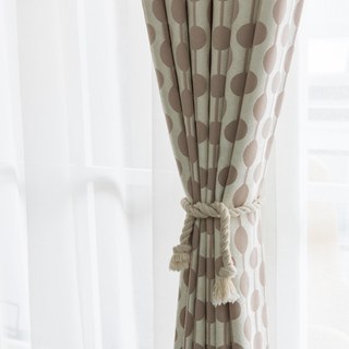 Beaded Lines Light Brown Polka Dots and Stripes Chenille Curtain 9