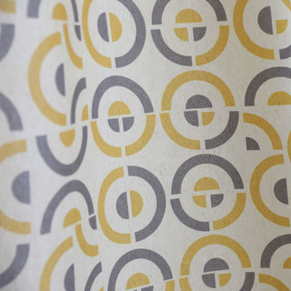 Circle of Life Modern Yellow & Grey Geometric Pattern Cotton Blend Curtain 4