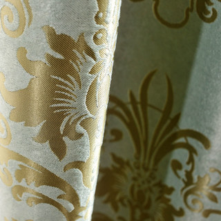 Golden Times Gold Sheen Damask Floral Pastel Blue Curtain 7