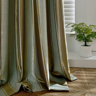 Victorian Stripes Pastel Blue and Bronze Striped Jacquard Curtain Drapes 1