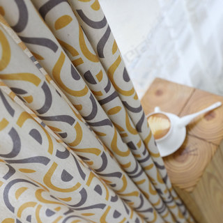 Circle of Life Modern Yellow & Grey Geometric Pattern Cotton Blend Curtain 2