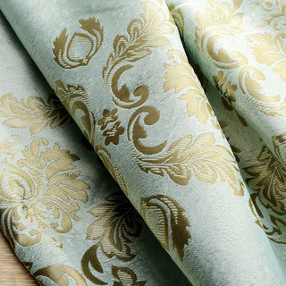 Golden Times Gold Sheen Damask Floral Pastel Blue Curtain 5