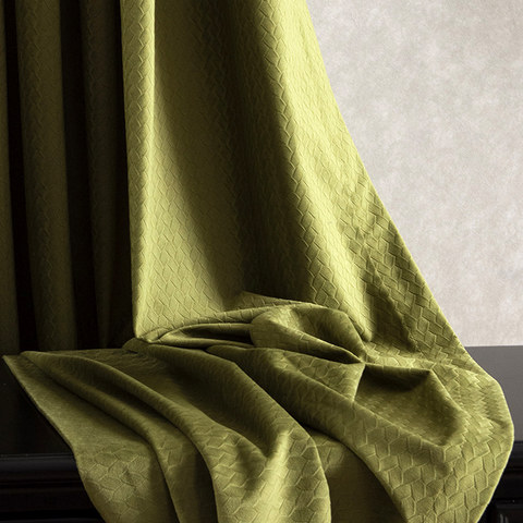 Scandinavian Basket Weave Textured Olive-Green Blackout Curtain