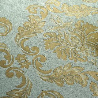 Golden Times Gold Sheen Damask Floral Pastel Blue Curtain 6