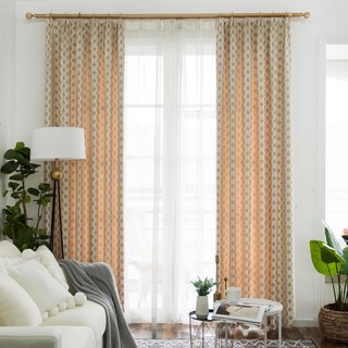 Beaded Lines Light Brown Polka Dots and Stripes Chenille Curtain Drapes 3