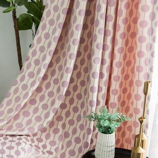 Beaded Lines Pastel Pink Purple Polka Dots and Stripes Chenille Curtain Drapes