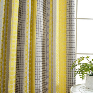 Obsessed with Polka Dots Modern Crushed Jacquard Yellow Charcoal Gray Geometric Patterned Curtain 2