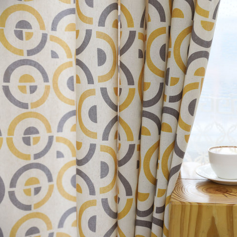 Circle of Life Modern Yellow & Gray Geometric Pattern Cotton Blend Curtain 1