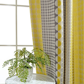 Obsessed with Polka Dots Modern Crushed Jacquard Yellow Charcoal Gray Geometric Patterned Curtain 3