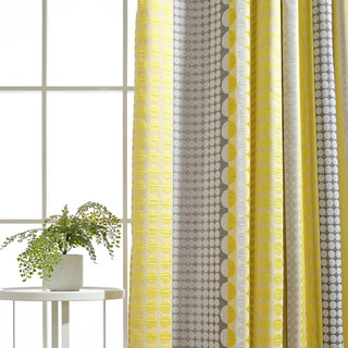 Obsessed with Polka Dots Modern Crushed Jacquard Yellow Charcoal Gray Geometric Patterned Curtain 8