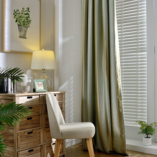 Victorian Stripes Pastel Blue and Bronze Striped Jacquard Curtain Drapes 3