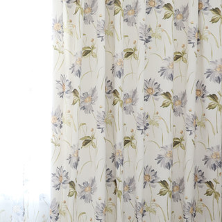 Bringing the Garden Indoors Grey Daisy Cotton Floral Jute Style Curtain