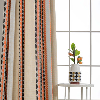 Obsessed with Polka Dots Modern 3D Jacquard Orange Black Geometric Patterned Curtain 6