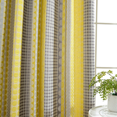 Obsessed with Polka Dots Modern 3D Jacquard Yellow Charcoal Gray Geometric Patterned Curtain 1