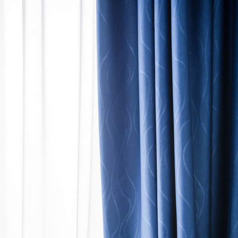 Rippled Waves Superthick Navy Blue Blackout Curtain 1