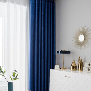 Rippled Waves Superthick Navy Blue Blackout Curtain 2