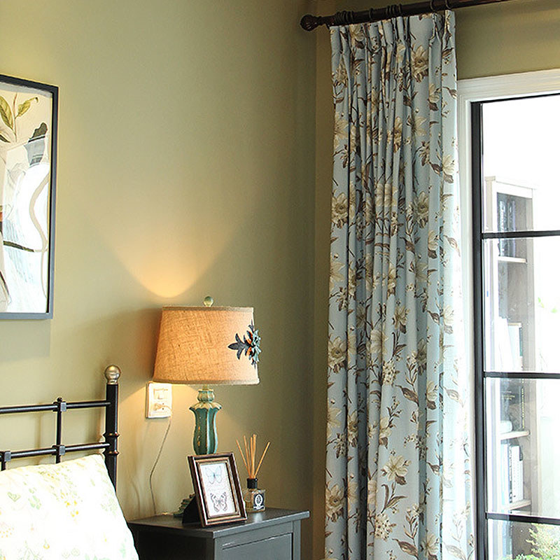 Smell The Gardenia Pastel Blue Floral Curtain