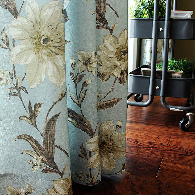 Smell The Gardenia Pastel Blue Floral Curtain