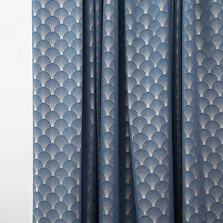 The Roaring Twenties Luxury Art Deco Shell Patterned Aqua Blue & Silver Curtain Drapes 2