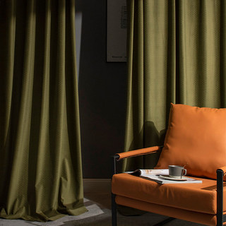Scandinavian Basketweave Textured Olive Green Velvet Blackout Curtain Drapes 7