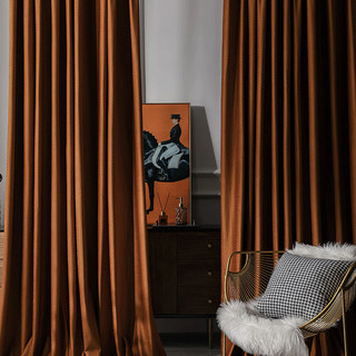 Scandinavian Basketweave Textured Caramel Terracotta Velvet Blackout Curtains 4